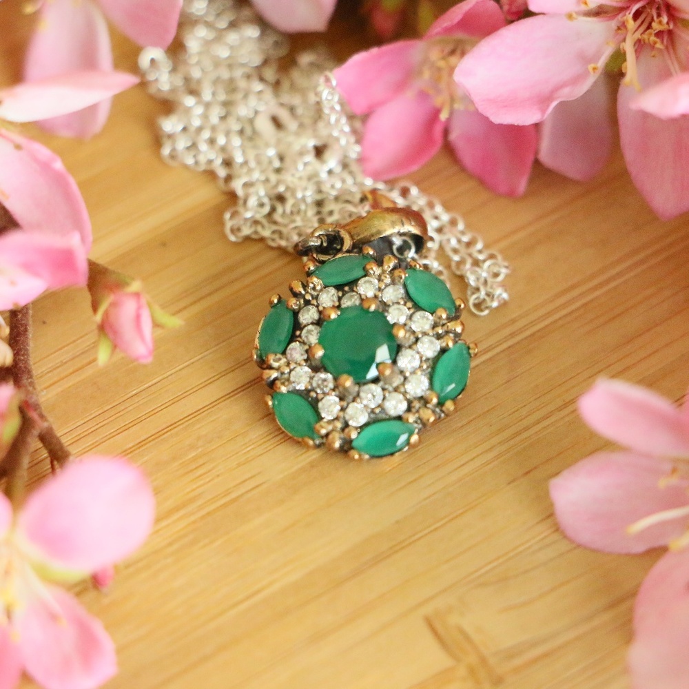 Sterling Silver Jade Stones and Cubic Zirconia - Picture 3 of 7